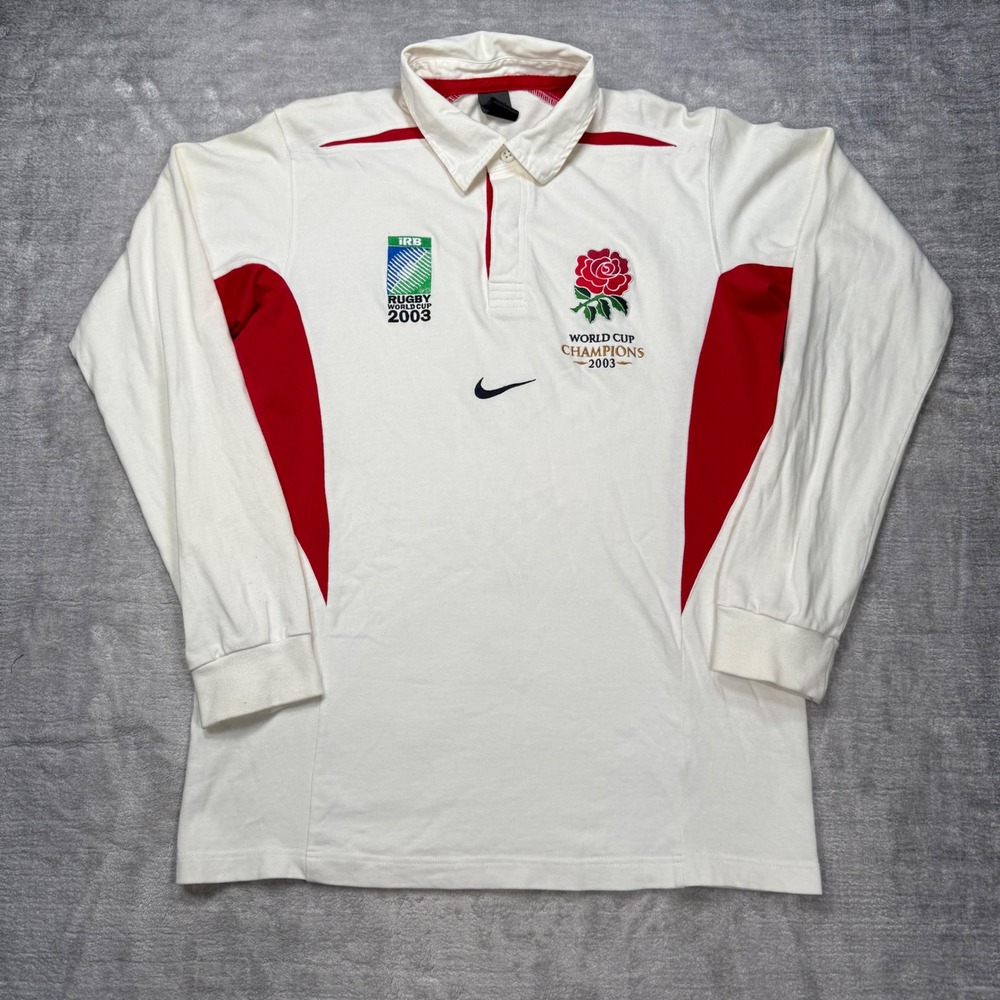 England Rugby Jersey Mens Large White Nike World Cup Champs Vtg 2003 Long Sleeve